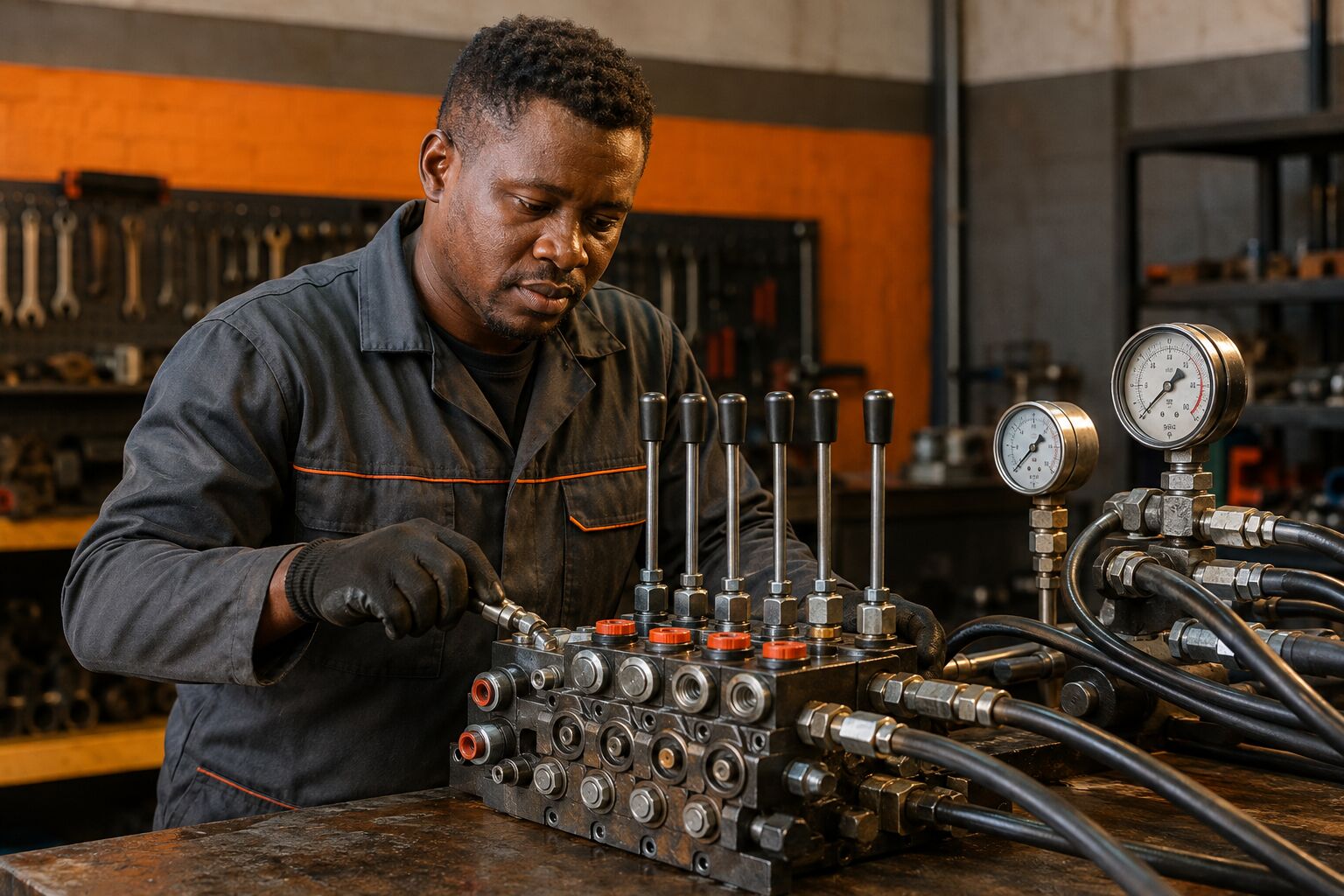 Technician servicing a hydraulic control valve